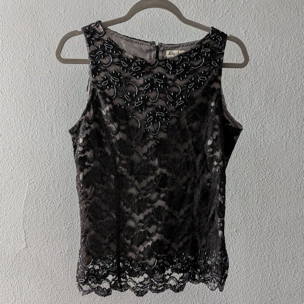 Blushe by Spiegel Formal Lace Beaded Black Dress Strapless Top Size Medium